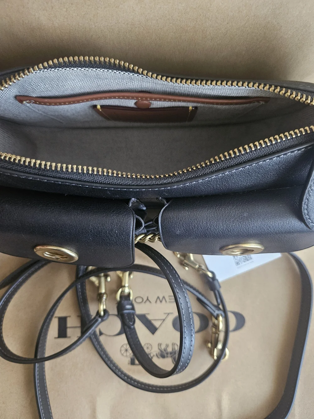 NWOT Coach Twin Turnlock Waverly Bag Brass/Black CDZ20 W/ 3 Detachable Straps